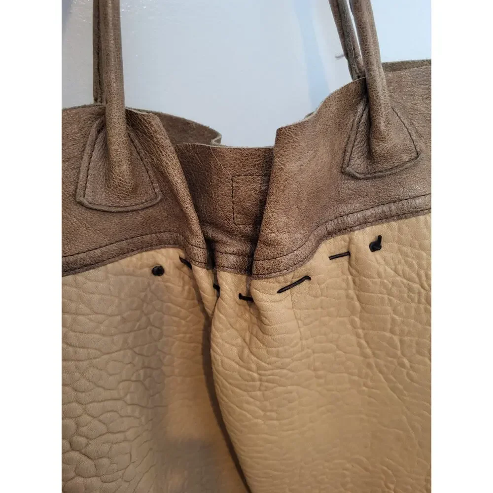 b. may Tan/Brown Buffalo Leather Women’s Tote Shoulder Bag, w/ Inner Pocket